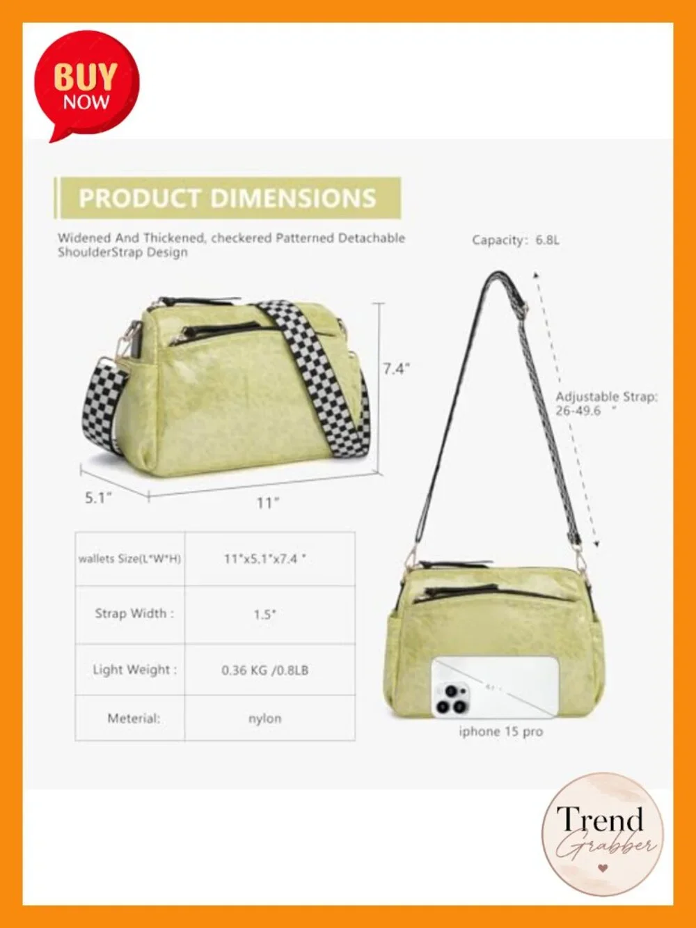 Small Nylon Quilted Crossbody Bag with Checkered Adjustable Strap